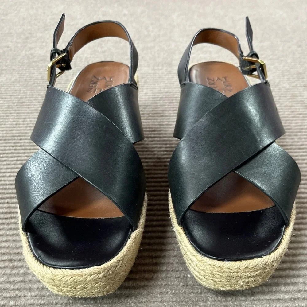 Naturalizer Womens‎ Black Leather Espadrille Platform Wedge Sandals 10M